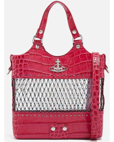 Vivienne Westwood Roxy Embellished Mesh And Leather Tote Bag - Red