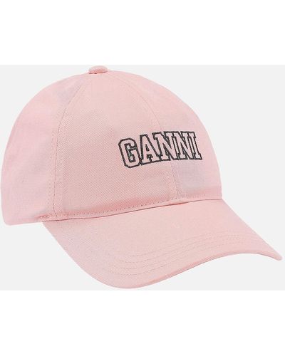 Ganni Logo-embroidered Cotton-twill Cap - Pink