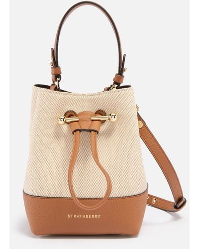 Strathberry Lana Osette Canvas Leather Bucket Bag - Natural