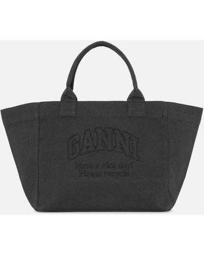 Ganni Recycled Cotton-canvas Shopper Xxl Bag - Black