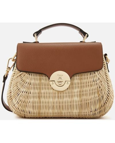 Dune Wicker Bag With Leather Flap - Brown