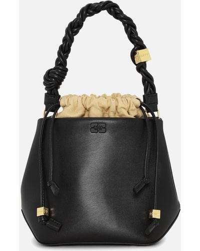 Ganni Bou Recycled Leather And Faux Leather Bucket Bag - Black
