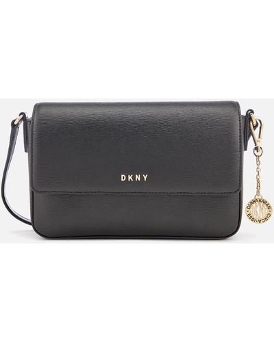 DKNY Bryant Medium Sutton Textured Leather Flap Cross Body Bag - Black