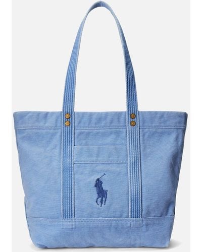 Polo Ralph Lauren Logo Cotton-twill Tote Bag - Blue