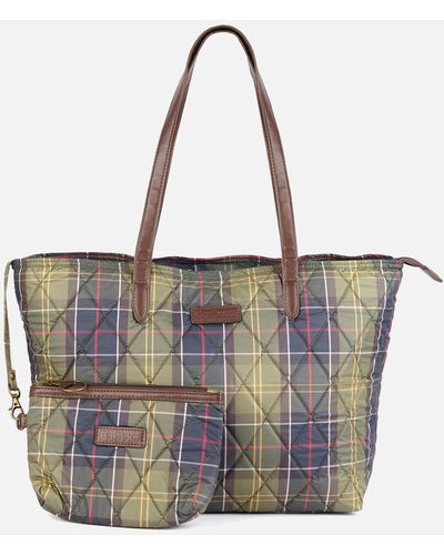 Barbour Wetherham Tartan-print Quilted-shell Tote Bag - Blue