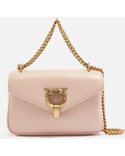 Pinko Cupido Leather Messenger Mini Bag - Pink