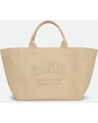 Ganni Recycled Cotton-canvas Shopper Xxl Bag - Natural