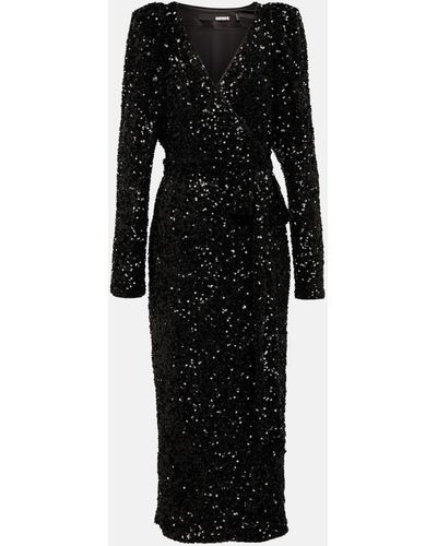 ROTATE BIRGER CHRISTENSEN Sequin-embellished V-neck Midi Dress - Black