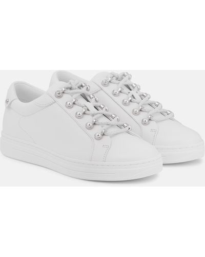 Jimmy Choo Antibes Pearl-embellished Leather Sneakers - White