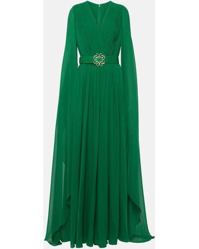 Elie Saab Silk Belted Gown - Green