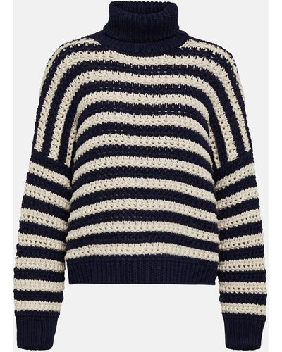 Brunello Cucinelli Striped Wool, Cashmere, And Silk Sweater - Blue