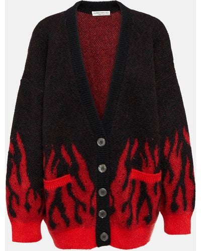 Alessandra Rich Embellished Mohair-blend Jacquard Cardigan - Red