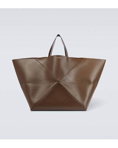 Loewe Puzzle Fold Extra Large Leather Tote Bag - Brown
