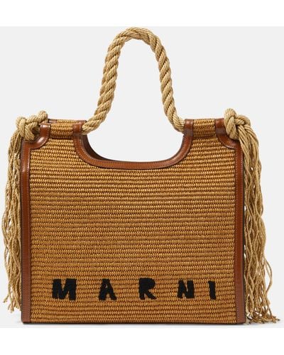 Marni Marcel Medium Raffia-effect Tote Bag - Brown