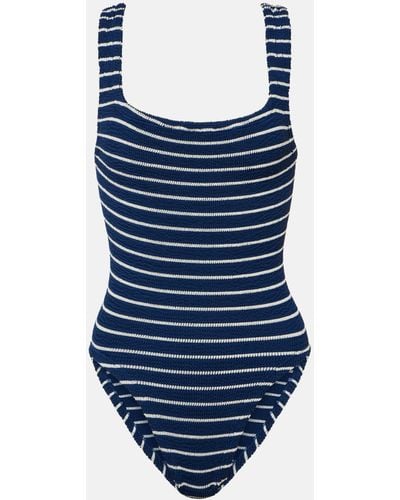 Hunza G Square Neck Striped Swimsuit - Blue