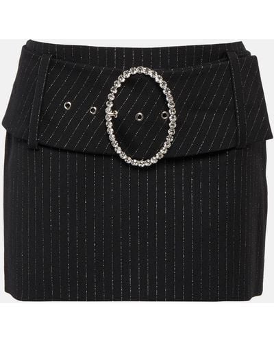 Alessandra Rich Low-rise Wool-blend Pinstriped Miniskirt - Black