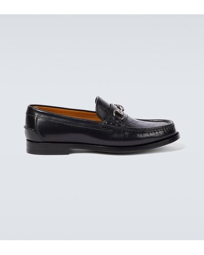 Gucci Horsebit Debossed GG Leather Loafers - Black