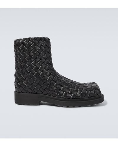 Bottega Veneta Ben Leather Ankle Boots - Black