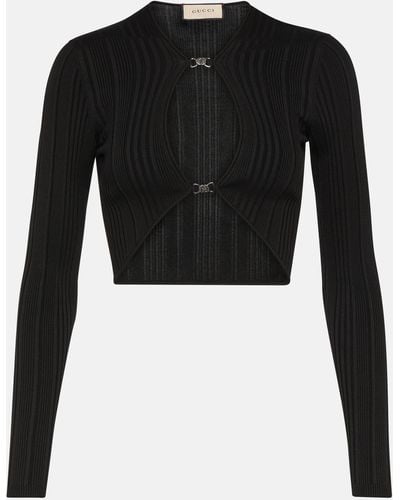 Gucci Ribbed-knit Cutout Top - Black