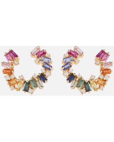Suzanne Kalan Rainbow 18kt Gold Hoop Earrings With Diamonds And Sapphires - Pink