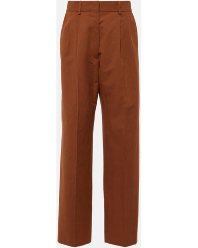 Blazé Milano Fox Cotton And Linen Wide-leg Pants - Brown