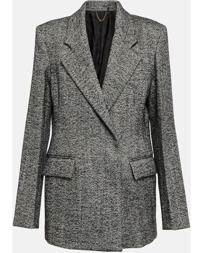 Victoria Beckham Herringbone Wool-blend Blazer - Grey