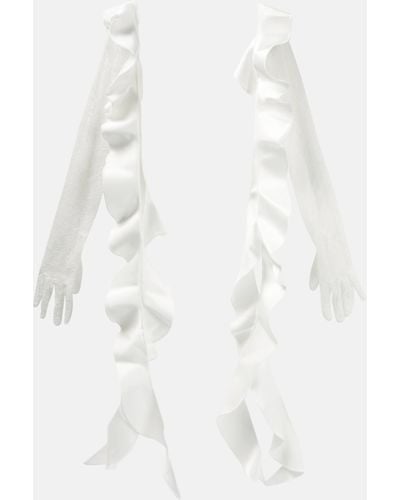 David Koma Lace Gloves With Ruffles - White