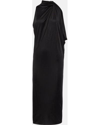 Versace Cutout Turtleneck Satin Midi Dress - Black