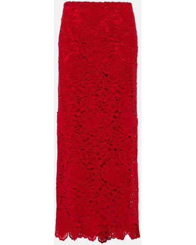 Valentino Lace Wool-blend Maxi Skirt - Red