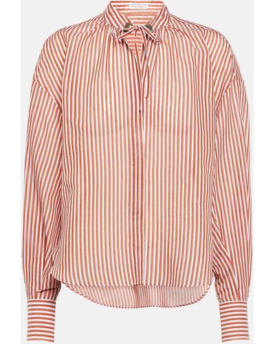Brunello Cucinelli Striped Cotton-blend Shirt - Pink