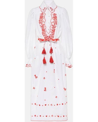 ALÉMAIS Hearts Embroidered Cotton Midi Dress - White