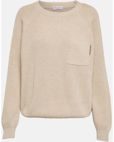 Brunello Cucinelli Ribbed-knit Cotton Sweater - Natural