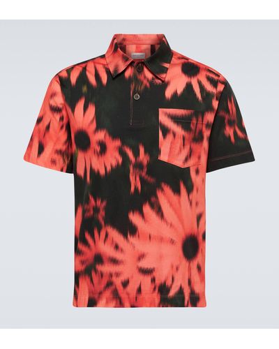 Dries Van Noten Floral Cotton Jersey Polo Shirt - Red