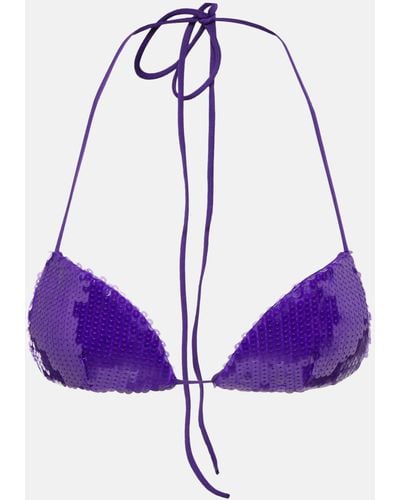 LAQUAN SMITH Sequined Halterneck Bra Top - Purple