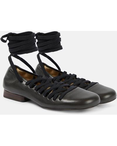 Lemaire Laced Leather Ballet Flats - Black