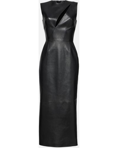 Alexander McQueen Cutout Leather Midi Dress - Black