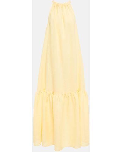 Asceno Ibiza Halterneck Linen Maxi Dress - Yellow