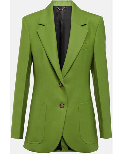 Victoria Beckham Single-breasted Wool-blend Blazer - Green