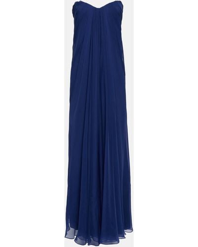 Alexander McQueen Silk Chiffon Bustier Gown - Blue