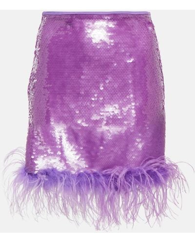 GIUSEPPE DI MORABITO Feather-trimmed Sequined Miniskirt - Purple