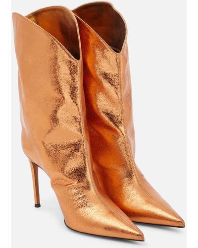 Alexandre Vauthier Metallic Leather Ankle Boots - Orange