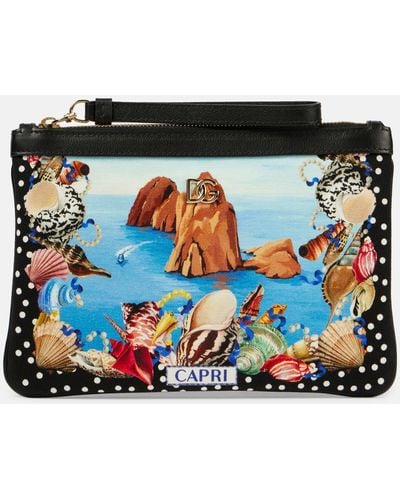 Dolce & Gabbana Capri Printed Leather-trimmed Canvas Pouch - Black