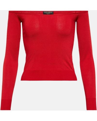 Dolce & Gabbana Portofino Off-shoulder Cropped Sweater - Red
