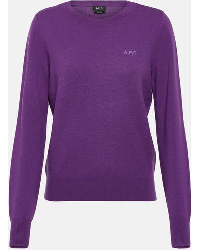 A.P.C. Embroidered Virgin Wool Sweater - Purple