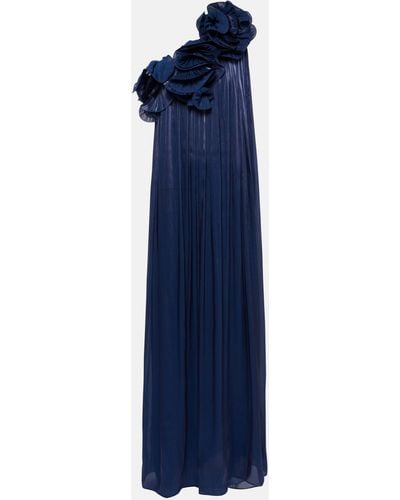 Costarellos Ruffled One-shoulder Gown - Blue