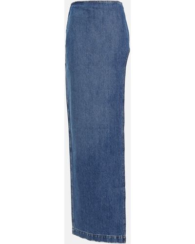 Monot Side-slit Denim Maxi Skirt - Blue