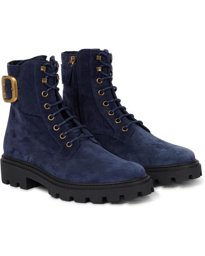 Tod's Suede Combat Boots - Blue