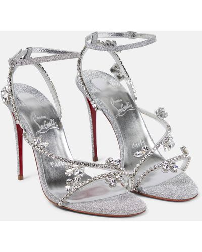 Christian Louboutin Joli Queen 100 Embellished Sandals - Metallic