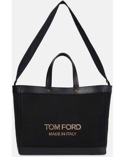 Tom Ford T Screw Medium Canvas Tote - Black