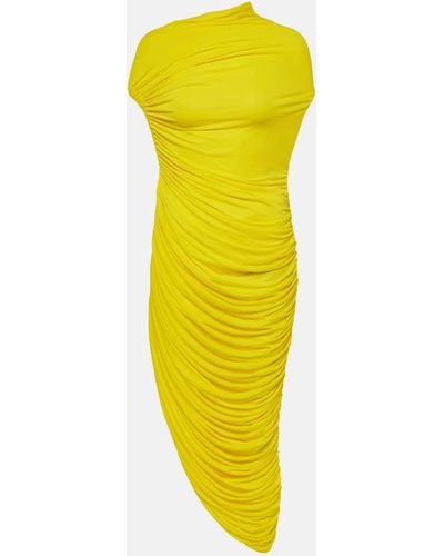 Ferragamo Ruched Jersey Midi Dress - Yellow